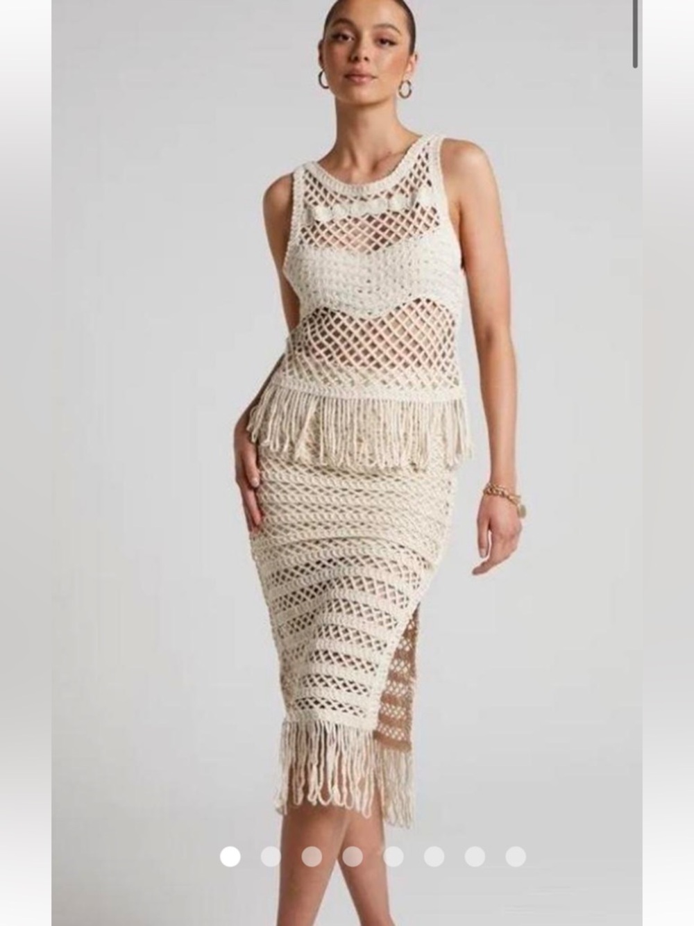 Zara Macrame High Waisted Midi Fringe Skirt - Ecru - Size Large - New With Tags